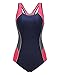 ReliBeauty Womens Color Block One Piece Bathing Suit (6-8, Navy)
