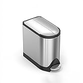 simplehuman 10 Liter / 2.6 Gallon Butterfly Lid Bathroom Step Trash Can, Brushed Stainless Steel with Black Trim