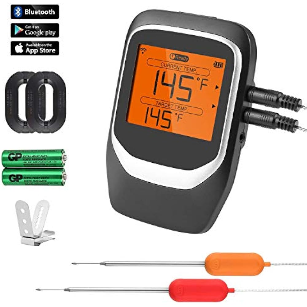 Digital Meat Thermometer, Wireless Bluetooth BBQ With 2 Stainless Steel