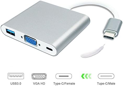 Digital AV Multi-port Adapter VGA 4K Output, 3-in-1 USB-C to VGA USB3.0 Type-C Female Adapter with Charging &amp; Video Converter for Apple MacBook,ChromeBook Pixel Projector TV and More Type C Devices