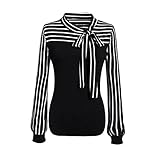 TOPUNDER 2018 Women Tie-Bow Neck Shirt Striped Long Sleeve Splicing Blouse by