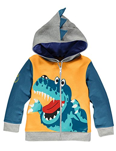 [- COCM10 Boys Cartoon Dinosaur Zipper Hoodie Jumper Kids Hoody Hooded Sweatshirt Zip Top 1 2 3 4 5