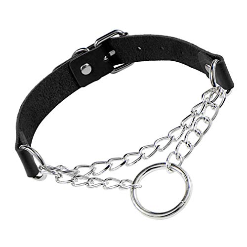 Gcroet-Cuoio-dellunita-di-Elaborazione-Punk-del-Choker-Goth-O-Ring-del-Collare-del-Choker-della-Collana-della-Catena-del-Cerchio-per-Le-Donne-Nere