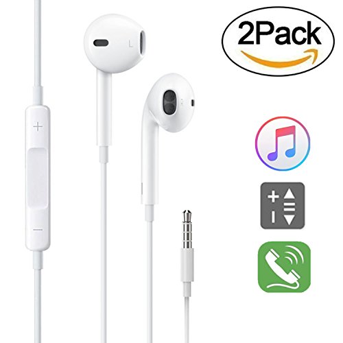 Headphones/Earphones/Earbuds, (2 Pack) JOVERS 3.5mm aux Wired Headphones Noise Isolating Earphones Built-in Microphone & Volume Control Compatible iPhone iPod iPad Samsung/Android / MP3 MP4
