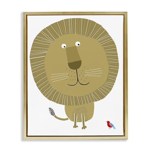 Stupell Industries Friendly Lion & Bird Gold Framed Floater Canvas Wall Art, de…