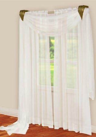 Linda Solid Sheer Voile Curtain, 60" wide x 216" Long Scarf Topper - White