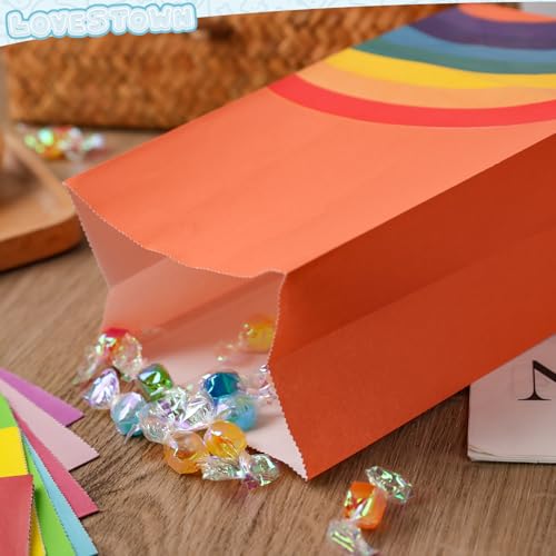 LovesTown 40PCS Rainbow Party Favor Bags, Gift Paper Bags Candy Treat Bags 8 Colors Goodie Bags for Party Supplies