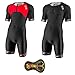 Men`s Triathlon Suit | Short Sleeve Aero Tri Suit | 3 Pockets | Skinsuit Trisuit | Great Fit And Comfortable (Black/Red, L)
