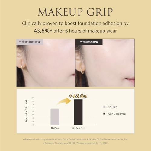 YUNJAC Base Prep Korean Primer (1.35 fl oz) – Silicone-Free Grip Makeup Base, Serum Texture for Radiant Skin, Long-Lasting Glow with Rice Ferment, Ceramide, Niacinamide, Squalane