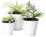 Mkono Self Watering Planters White Plastic Flower Pots for Indoor Plant L, Set of 3