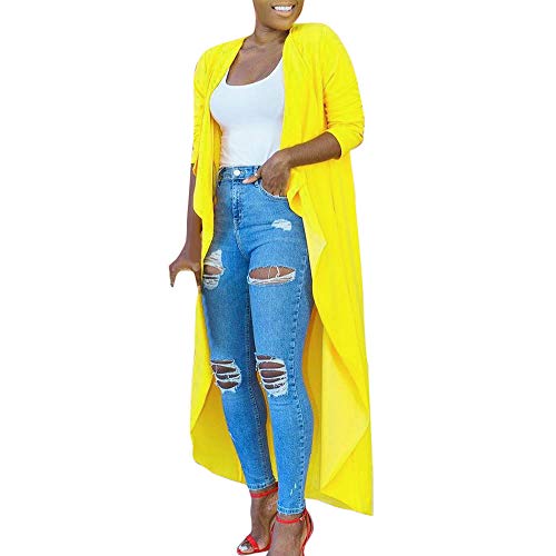 HTDBKDBK Kimono Cardigan for Women Fashion Solid Shawl Kimono Cardigan Top Long Cover Up Blouse Beachwear Yellow
