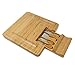 Kagura Bamboo Cheese Board Cracker Serving Cutlery charcuterie Set with Slide-Out Drawer Plate Knives kit - Large