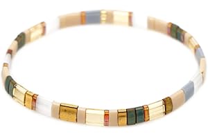 Sonateomber Summer Candy Colors Tila Flat Seed Beads Stretch Strand Bracelet for Women- Trendy Unique Friendship Handmade Mixed Colorful Square Beaded Miyuk Link Bracelets Stackable Jewelry Gifts