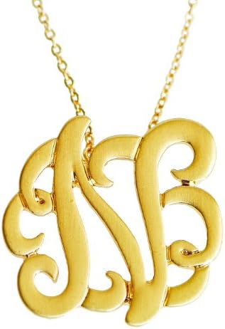 Monogram Initial Pendant Necklace Personalized Swirl Letter Charm Matte Gold Tone Perfect Gift (Letter N)