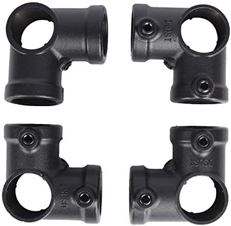 GoYonder 4 Pack Black 3 Way Corner Pipe Fitting Malleable Iron 3/4 Inch Malleable Cast Iron Pipe Tee Fitting