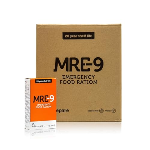 MRE-9 Notration 24 Tage – Langzeitnahrung & Notfallnahrung 24×500g – 58.320 kcal Notvorrat – 20 Jahre haltbar – vegan mit Vitaminen – für Blackout, Kr