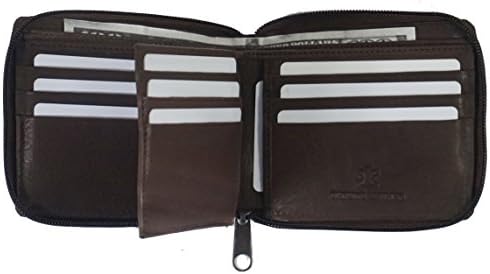 BullzRFID Blocking Mens Leather Wallet Zip Around ID Card Window Bifold