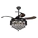Parrot Uncle Ceiling Fan with Lights 46 Inch LED Ceiling Fans Retractable Blades Modern Crystal Chandelier Fan Black with Remote Control, Replaceable 4000K Cool White Lights, Not Dimmable