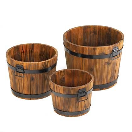 Rustic Barrel Planter Set