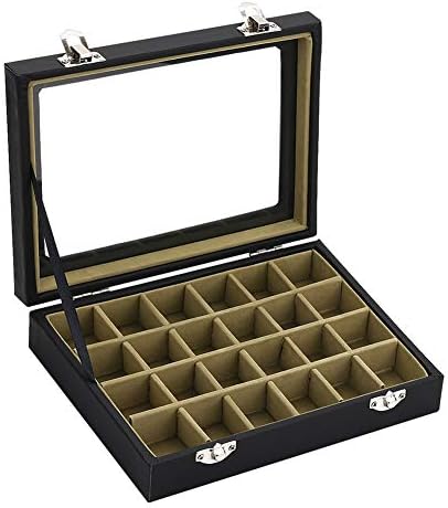 Ivosmart 24 Section PU + Velvet Jewelry Ring Display Organiser Box Tray Holder Earrings Storage Case (Black)