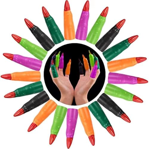 Finger Pointers for Kids Reading, Multicolor Witch Fingers, Finger Nail Covers for Kindergarteners, Young Readers, Cosplay Costume Party, Masquerade Decorations, 24 Pcs
