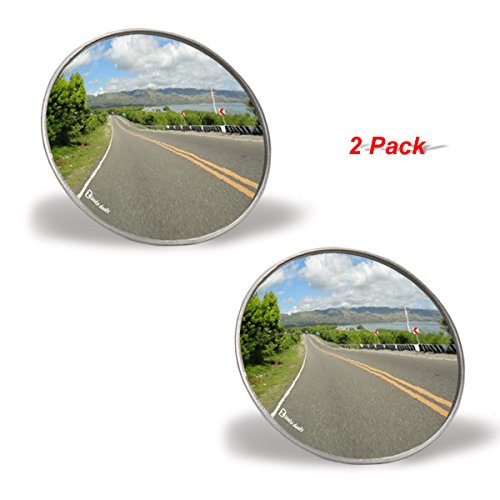 Zento Deals Pack of Two 2 Inch Stick-on Rearview Blind Spot Mirrors Aluminum Border Thin Car Mirrors
