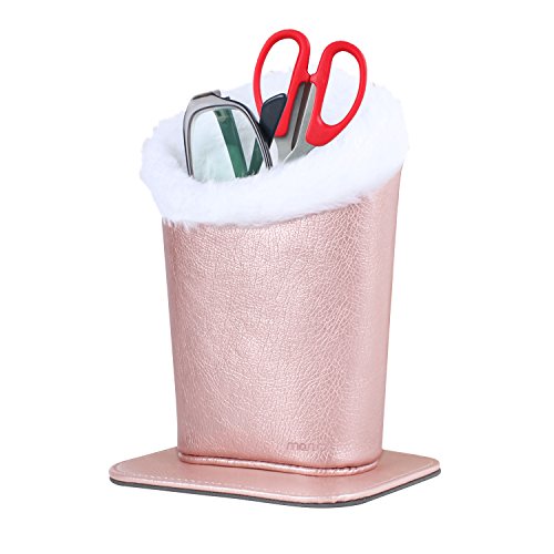 MOSISO Eyeglasses Holder, Premium Plush Lined PU Leather Anti-Lost Storage Desk Stand Protective Case with Magnetic Base Compatible iPhone, TV Controller and Small Office/Household Items, Rose Gold