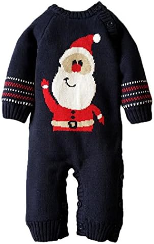 Baby Warm Thick Romper Newborn Boys Girls Sweater Christmas Deer Plush Outerwear (Dark Blue, 12-18M)