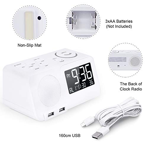 Digital Alarm Clock Radio Clock 2 Alarms Dual USB Charging Port Snooze