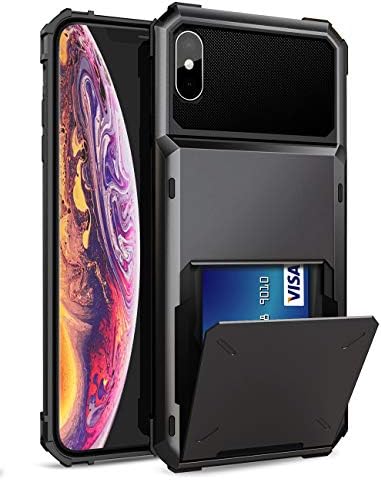 ELOVEN Case for iPhone X Case Wallet with Card Holder Card Slot Hidden Credit Card ID Cover Shock Absorption Heavy Duty Drop Protection Rugged Bumper Protective Cover for iPhone X Xs, Gun Metal