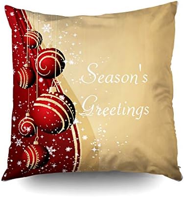 KIOAO Christmas Pillowcase Standard 18X18Inches Square for Cushion Home Decorative, baubles ornaments seasons greetings gold christmas throw digitalbcon Pillow Covers Printed with Both Sides of Cotton
