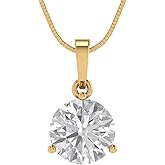 Clara Pucci 14K Yellow Gold Plated Solitaire 16" Box-Chain Necklace - Sterling Silver 2ct Round Cut Moissanite Pendant