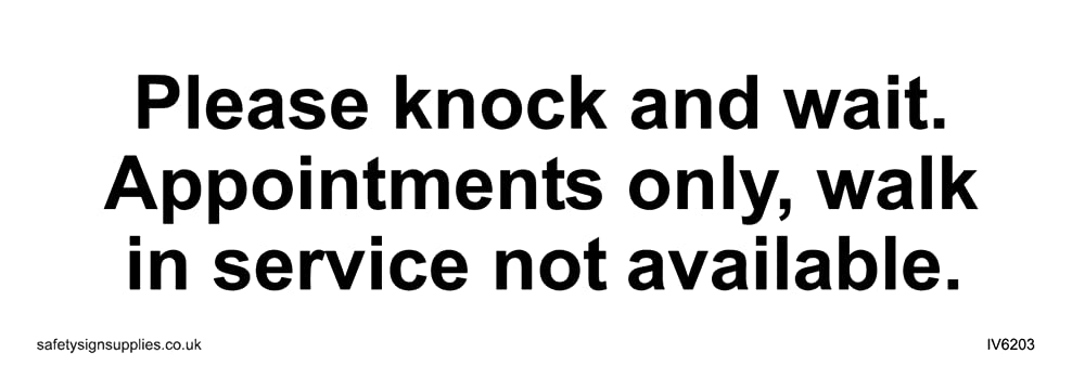 Pack of five - Please knock and wait. Appointments only, walk in service not available. Sign - 150x50mm - L15