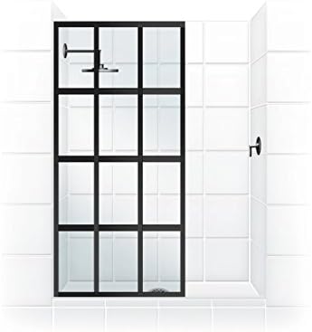 Gridscape Series Factory Windowpane Shower Screen 40 in. Width x 64 in. in Black Bronze and Clear Glass