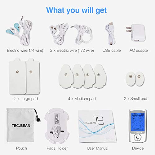 TENS Unit Muscle Stimulator with 8 Electrode Pads, TEC.BEAN 16 Modes