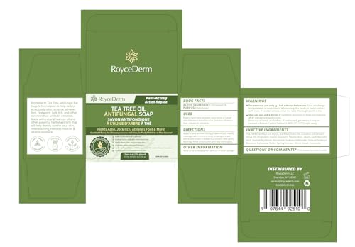 Roycederm Antifungal Antibacterial Tea Tree Soap: Antifungal Antibacterial Treatment for Face & Body Acne, Athlete's Foot, Tinea, Folliculitis Ringworm Jock Itch (Pack of 1)