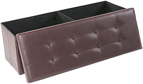 Ottoman Bench, Folding Storage Chest / Footrest /Faux Leather Memory Cushioned Seat Coffee Table, Brown 45"