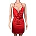 VANCOL Women's Sexy Deep V-Neck Halter Backless Slit Mini Party Club Dress (M, Dark Red)