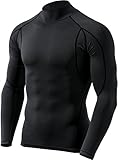 TSLA Men's UPF 50+ Long Sleeve Rash Guard, UV/SPF Quick Dry Swim Shirt, Water Surf Swimming Shirts, Athletic Mockneck Black, X-Small