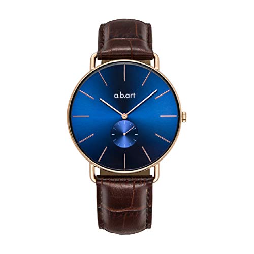 abart FR41-013-4L Blue Dial Brown Alexander Leather Strap Watch Mens Blue Face Watches for Men