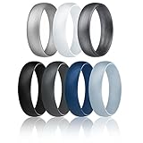 ROQ Silicone Wedding Ring for Men, Affordable 6mm Metallic Silicone Rubber Wedding Bands, Comfort Fit, Singles, 4 & 7 Packs - Black, Grey, Silver, Blue, White
