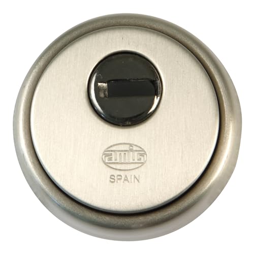 Amig - Cylinder Protector Mod. 30 - Brass - Silver Finish - Solid Outer Ring - Ø65 mm - Anti-Drill Plate - with Screws and mounting Support - for Euro Profile Cylinder EN1303 - Sintered Steel Body