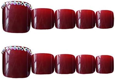 24pcs Press On Toe Nails Short False Toenails for Big Toes Square Acrylic False Toenails Full Cover Wine Red Women Toe Nails Glue On Women Girls