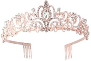 YILANJIN Rose Gold Crystal Tiara Crown, Rhinestone Princess Headband with Combs for Women & Girls, Wedding, Bridal, Birthday,