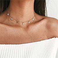 Dolland Lucky Star Choker Necklace Pendant Tassels Chain Statement Necklace for Women Girls,Gold,Adjustable