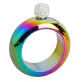 Comfysail 3.5oz Smooth Stainless Steel Portable Bracelet Hip Flask for Storing Whiskey/Alcohol (Colorful + Rhinestones Lid)