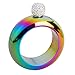 Comfysail 3.5oz Smooth Stainless Steel Portable Bracelet Hip Flask for Storing Whiskey/Alcohol (Colorful + Rhinestones Lid)