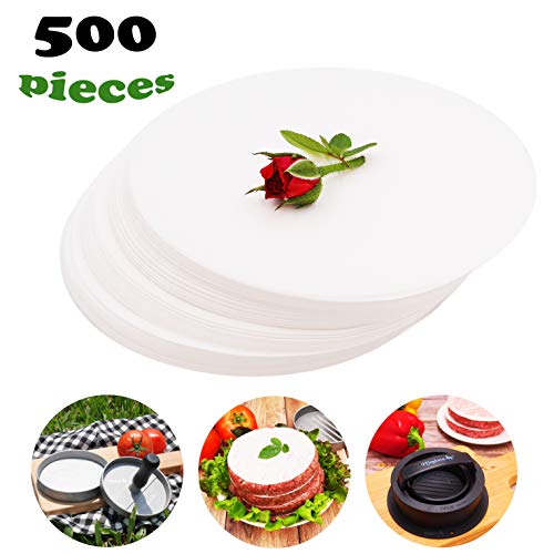 Meykers Patty Paper Sheets for 4.5 Inch Burger Press (500 pcs) - Round Hamburger Non-Stick Heat Resistant Circle Wax Parchment Paper Maker Cook Bake Steaming Grill BBQ Barbecue