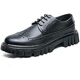 Men's Leather Platform Oxfords Wingtip Chunky Loafers Slip-Resistant Formal Work Casual Dress Shoes