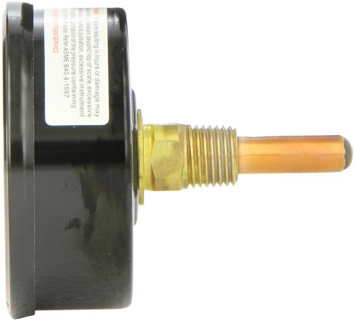 PIC Gauge TRI-RC-254R1.75-D 2-1/2" Dial Size, 1/4" Male NPT Connection Size, Stem Length 1.75 inches, 0/75 psi Range, Commercial Tridicators with Black Steel Case, Bronze Internals, Plastic Lens with Red Indicator - Thumbnail 2